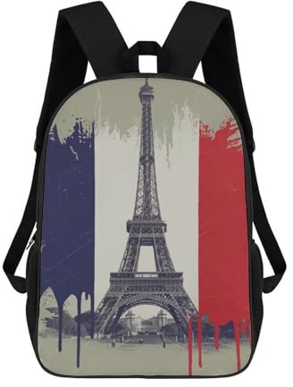 sinyumoney Eiffel Tower with French Flag Rucksack, Schulrucksack, Computerrucksack Für Schule/Arbeit/Reisen Für Jungen/Mädchen/Jugendliche 17inch