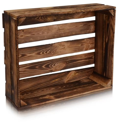 CHICCIE 3X Caisse en Bois Vintage - 50x40x15cm Flammée Foncée Caisse à Fruits
