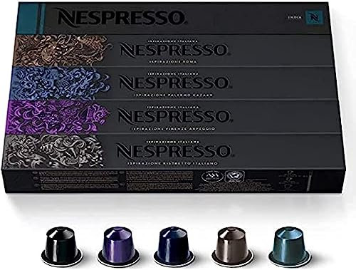50 Nespresso Coffee Capsule Mixed Flavours ( 10 X INDIA,10 X KAZAAR, 10 X RISTRETTO, X 10 ARPEGGIO, 10 X ROMA )