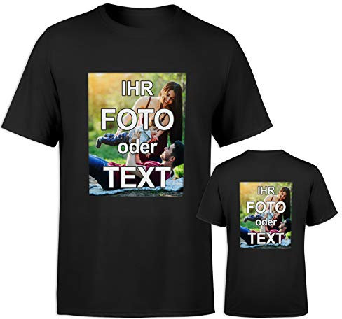T-Shirt selbst gestalten * Schwarz in L * wahlweise einseitig oder doppelseitig Bedruckt mit eigenem Foto Text Logo Name * ringgesponnene Baumwolle * viele Farben und Größen