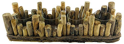 Kerzenhalter/Kerzenständer aus Holz mit 4 Gläser - rechteckig