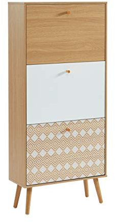 BAÏTA LEIKA04 - Mueble zapatero, roble y blanco, 60 x 23,5 x 131 cm