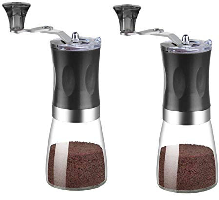 Salt and Pepper Grinder Set, Manual Pepper and Salt Mill with Crank Handle with Glass Bottle Salt Grinder Adjustable Coarseness Salt and Pepper Shakers for Barbecue,Coffee Beans or Dinner,Black