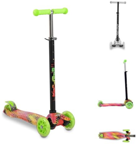 Byox Kinderroller Rapture, Aluminium Scooter mit LED-Rädern, Wassertransferdruck grün