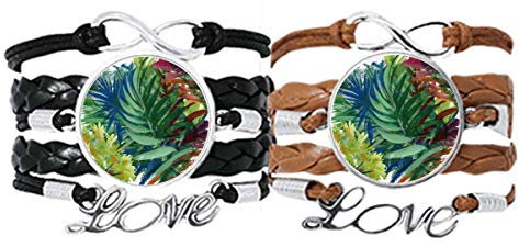 Tropic Zeichnung Kunst Pflanze Blume Armband Handschlaufe Leder Seil Armband Doppelset Geschenk