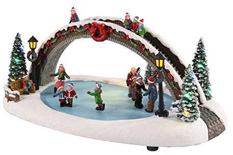 Spetebo LED Weihnachts Szene Schlittschuhbahn - 35x21x17 cm - Winter Dorf Deko Eisbahn beleuchtet mit Musik