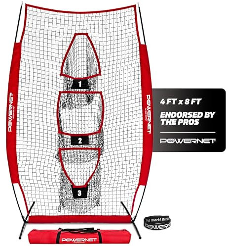 PowerNet Lacrosse & Fußball Passing Net 4 x 8 FT Portable 3 Target Pocket Throwing Trainer Fußball Trainingsgeräte zur Verbesserung der QB-Genauigkeit, Wurfnetz & Kicking Practice Equipment