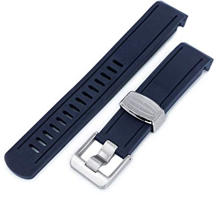 20mm Crafter Blue - dunkelblaues, gebogenes Gummi-Uhrenarmband für Seiko Sumo sbdc001