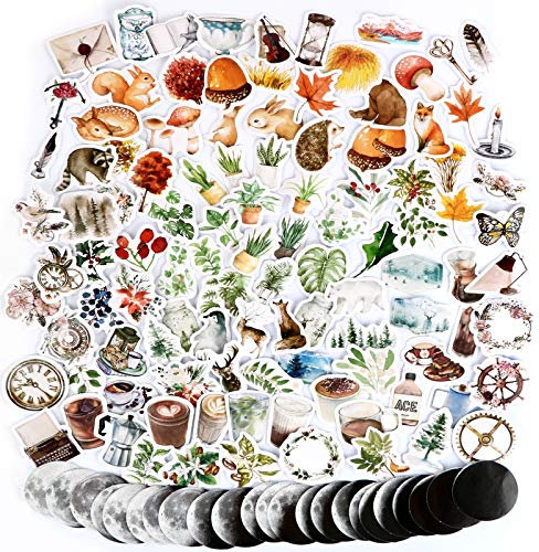 274 Pcs Small Scrapbooks in 6 Styles Laptop Stickers Moon Forest Animal Creature Plant Adhesive Paper Sticker Pack for Envelop Scrapbook Notebook Luggage Glasses Skateboards