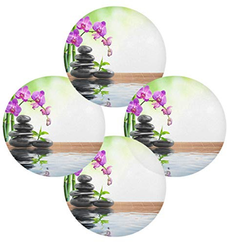 TropicalLife HaJie Platzdeckchen aus Bambusstein, Orchidee, japanischer Zen, rutschfest, hitzebeständig, rund, für Zuhause, Urlaub, Party, Essen, Dekoration, 4 Stück