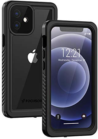 Focusor für iPhone 12 Mini Hülle, IP68 Wasserdicht HandyHülle iPhone 12 Mini 360 Schutzhülle Stoßfest Staubdicht Outdoor Panzerhülle mit Eingebautem Displayschutz,Schwarz
