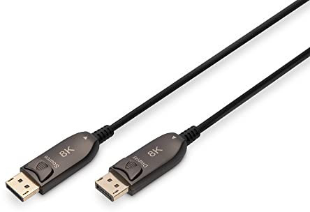 DIGITUS DisplayPort AOC Câble fibre optique hybride - DisplayPort 1.4 - 8k/60Hz - UHD-II - contacts plaqués or - 30m - noir