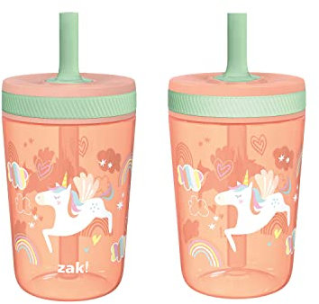 Zak Designs Kelso Tumbler Set 15 oz, (Unicorn) Non-BPA Leak-Proof Screw-On Lid with Straw Made of Durable Plastic and Silicone, Perfect Baby Cup Bundle for Kids (2pc Set)