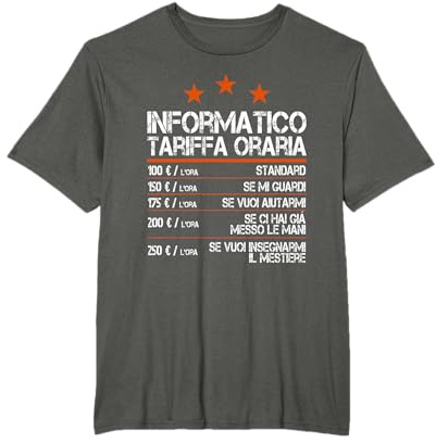 Informatico Tariffa Oraria Programmatore Software Developer Maglietta