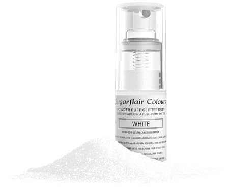 Sugarflair Pump Spray Powder Puff Dust, White, 10 g | Essbares Glitzer Spray für Fondant, Kuchen, Cupcakes und Dekorationen