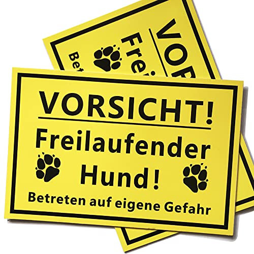 2 x Vorsicht! Freilaufender Hund - Warnschilder von Beyond Dreams - 20 x 30 cm - Betreten auf eigene Gefahr - gelb - 3 mm PVC Hartschaumplatte - Hundeschilder (2)