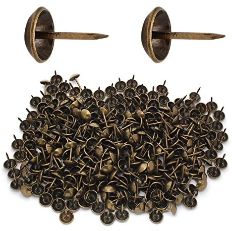 Jiozermi 300 Pcs Bronze Upholstery Tacks, 7/16'' Round Head Diameter Upholstery Nails Furniture Nails Sofa Decorative Nail Push Pins for Furniture and DIY Decorative