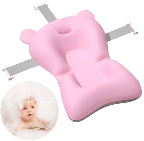 Almohadilla de suspensión para baño de bebé, evita resbalones, suave, de secado rápido, ajustable, ligero, cojín de baño para bebé para recién nacido(ROSADO)