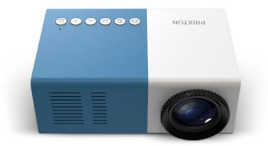 PRIXTON Cinema Mini Azul - Proyector Mini 900 Lúmenes, Conexión HDMI, USB, MicroSD, Aux in, AV in, Altavoces Integrados y Mando a Distancia Incluido, Azul (Reacondicionado)