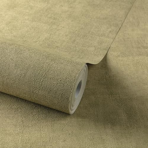 GrandecoLife Vinyltapeten für Schlafzimmer, Küche, Esszimmer - Motiv Einfarbig Beton Wandtapete Abwaschbar Abziehbar Öko Aware Made in Belgien 53 cm x 10 m (Olive)