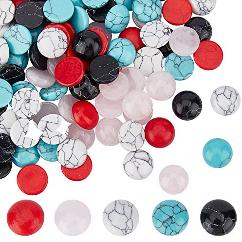 SUNNYCLUE 1 Box 100 Stück 5 Stil 12 mm Steine Cabochon Edelsteine Cabochons Steinperlen Türkis Rosenquarz Halbrund Heilchakra Energie Für Die Schmuckherstellung Frauen DIY Halskette Ohrring Armband Ha