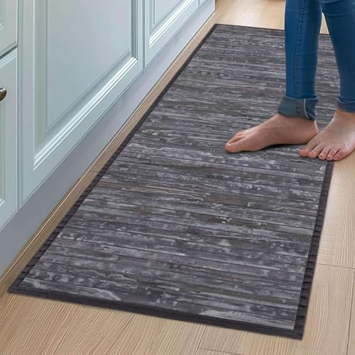 CosìCasa Tapis Cuisine Devant Evier Lavable en Bambou Antidérapant, Résistant à l'eau 50x100 | Tapis de Bain Bambou en Bois Naturel Tapis Bambou Salle De Bain Effet Vintage avec Bords (Gris)