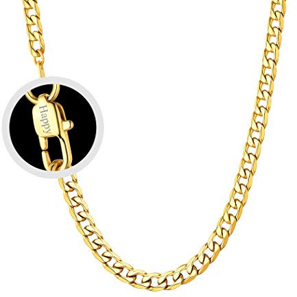 Suplight Unisex personalisiert Kette 4mm breit 18k vergoldet Cuban Link Chain Panzerkette 46cm Halskette Klassische Collier für Damen Herren Jungen Mädchen