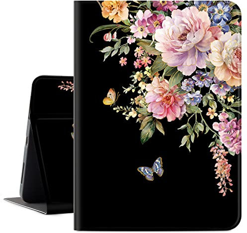 Vimorco Étui pour iPad Air 11, Fleur Rose M3/M2 2025/2024, 5e/4e génération 11, Coque arrière en Cuir synthétique Souple, visualisation Multi-Angle, Papillon Floral