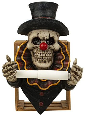 Totenkopf mit Zylinder & roter Clowns-Nase als Toilettenpapierhalter Toilettenrollenhalter aus Kunststein 22x31,5 cm