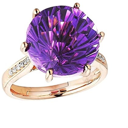 Statement-Ringe Trendy Fashion Turtle Face Six-Claw Amethyst Ring mit eingelegten künstlichen Edelsteinen Geburtstag für Mädchen