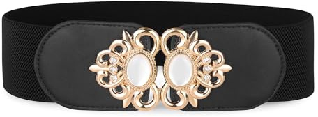 BlackButterfly Ceinture Élastique Femme Boucle Baroque | Support synthétique, Médaillons dorés à cabochon, Strass, Ton or, Marque la taille, Tailles S-XXL