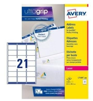 Avery Selbstklebende Etiketten, 63,5 x 38,1 mm, Tintenstrahl/Laser für Umschläge, 21 x 100 H, Weiß