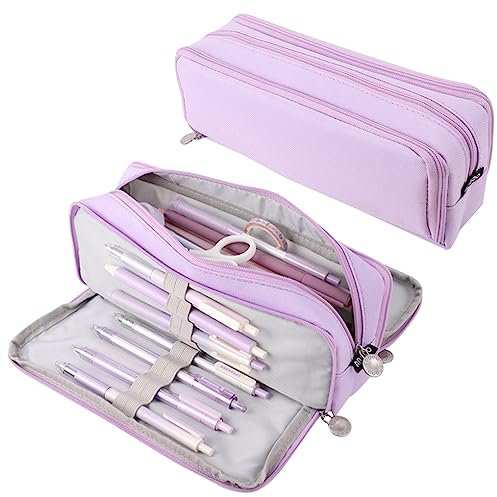 Oyachic Estuche para lápices 3 Compartimentos Pencil Case Bolsa de Almacenamiento Oxford Estuche Maquillaje para Hombres, Mujeres Adultos (Morado)