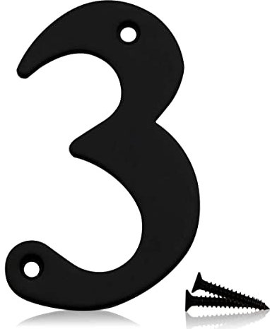 Bwintech 1 Pcs 75mm Matt Black SS304 House Numbers Door number 3, House Signs for outside, House Numbers Plaques for Front Wooden Door