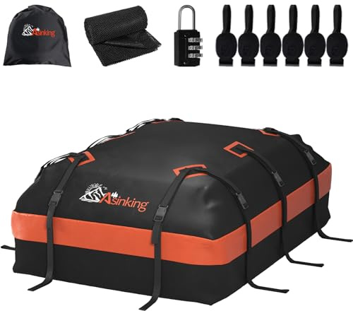 Sac de toit de voiture - 0,6 m³ - Étanche - Pour toutes les voitures avec/sans porte-bagages - Comprend un tapis antidérapant, 10 sangles renforcées, 6 crochets de porte, serrure à bagages
