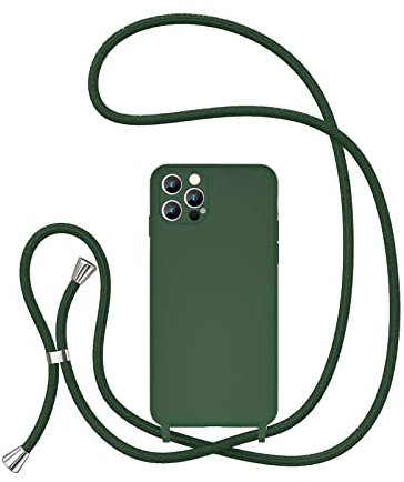 UEEBAI Crossbody Lanyard Phone case for iPhone 15 Pro 6.1 inch, Silicone Phone Cover Necklace Cord Strap Soft Shockproof Protective Case - Dark Green