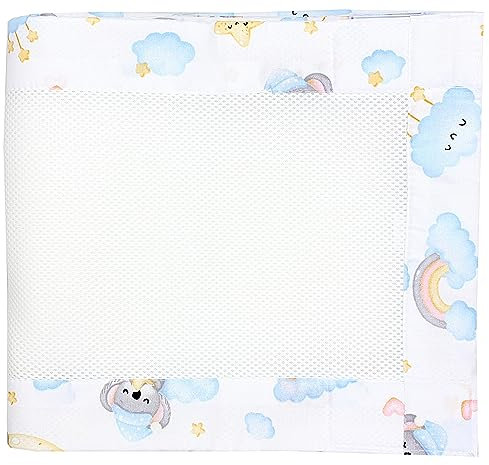 TupTam Gitterstäbe Schutz Netz Babybett Nestchen 3D Mesh 2 Pack, Farbe: Schlafender Koala Blau Gelb, Größe: ca. 128 x 30 cm (für Babybett 140x70)