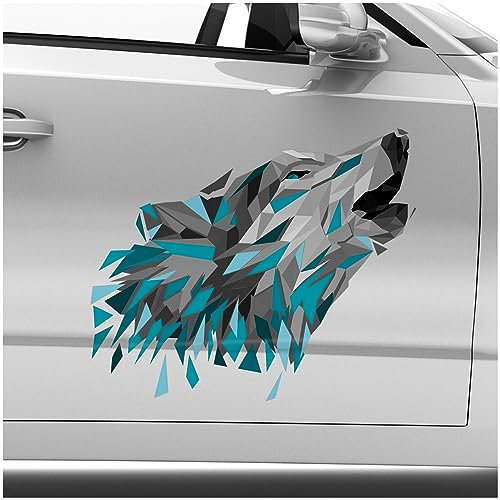 Finest Folia Polygon Tier Aufkleber Hologramm Sticker Tiere Motiv Geometrisch selbstklebend Art Kunst Auto Motorrad Laptop Wand Dekor wetterfest RX051-02 (Blau, 60cm Wolf)