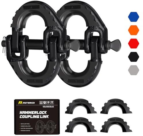 AUTORICH Sicherheitskettenverbinder, 1,27 cm Anhängerkupplung, Hammerlock-Kupplung, 2 Stück, G80-Stahllegierung, schnelle Installation und Entfernung, 5443 kg Belastungsgrenze, Schwarz