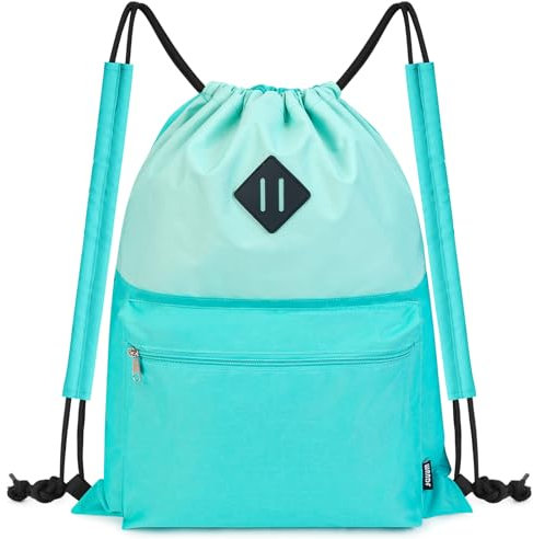 WANDF Kordelzug-Rucksack, Sport-Turnbeutel mit Nassfach, wasserabweisender Kordelzug, Cinch-Tasche für Damen und Herren (Mintgrün mit Schulterpolster)