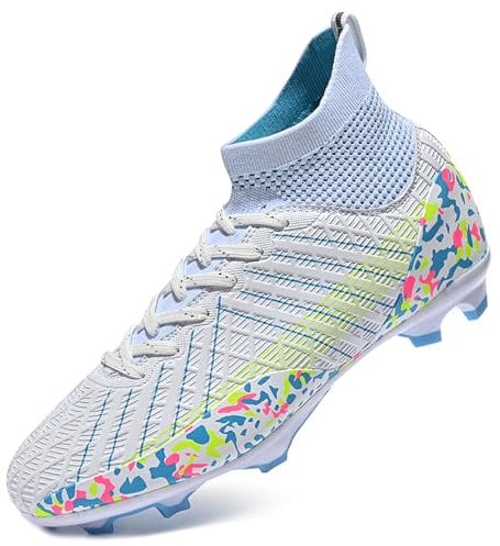 BOTEMAN Football Boots Men's Outdoor Football Shoes Professional Athletics Astro Turf Trainers Teens High Top Spikes Soccer Shoes White