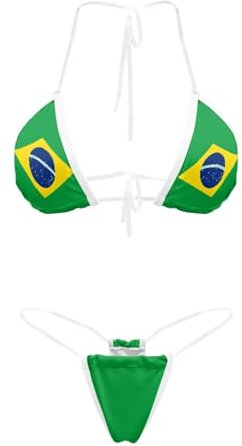 Suhoaziia Set bikini con spalline trasparenti sfacciato brasiliano micro perizoma bikini costume da bagno per le donne sexy senza linea abbronzatura costume da bagno, Bandiera del Brasile, M