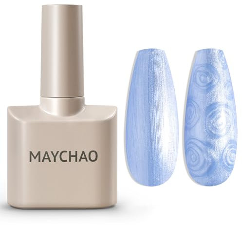 MAYCHAO 15ML Pearl Gel Nail Polish Pearlescent Shell Shimmer Mermaid Blue Gel Polish Swirl Thread Effect Nail Polish Soak Off UV LED Lamp Curing for Nail Art Manicure Salon DIY at Home, 0.5 OZ