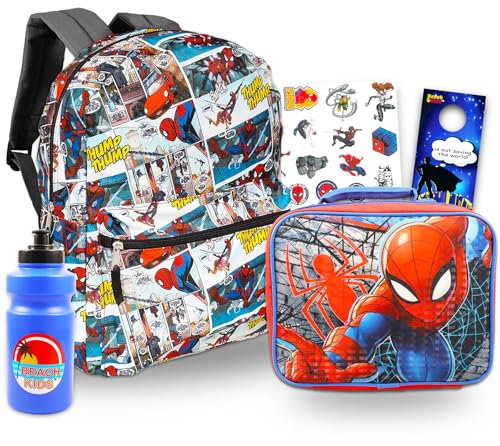 Mochila Spiderman con bolsa de almuerzo para niños de 4 a 6 años, paquete con mochila de Spiderman, lonchera Spiderman, botella de agua, tatuajes, más | Mochila Spiderman con lonchera, Mochila