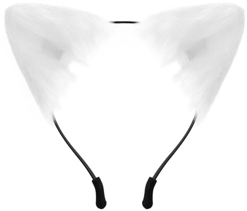 IHLOOTD Katzenohren Haarreif Plüsch Cat Ears Headband Cute Fuchs Ohren Tiere Haarreifen für Mädchen Damen, Halloween, Cosplay, Masquerade (Weiß)