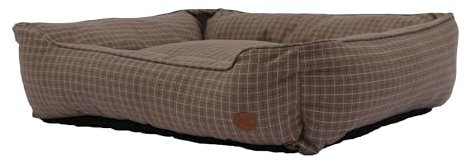 Ancol Dog Bed in Brown Check - Comfortable Indoors Snuggle Pad with Overstuffed Cushion - Cosy Puppy Mat Sleeping Place - Large 78 x 90cm