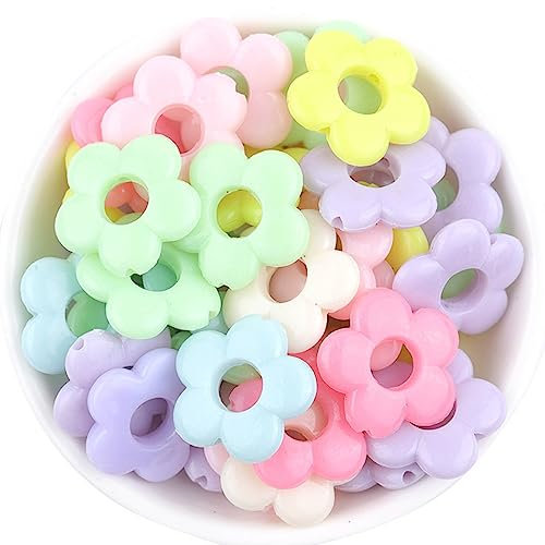 Maxtonser Lot de 50 perles creuses en acrylique multicolores en forme de fleur pour la fabrication de bijoux, bracelets, boucles d'oreilles
