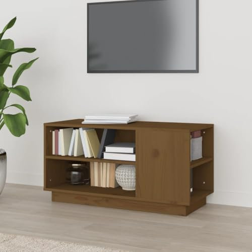 TJROO Mueble TV dormitorio 80 x 35 x 40,5 cm Mesa TV mueble bajo con 2 estantes abiertos soporte para TV mueble Hi-Fi mesa mueble porta TV marrón oscuro de madera maciza de pino