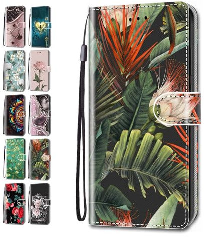 Handyhülle für iPhone 7 Plus 8 Plus 6S Plus 6 Plus Hülle Muster Lederhülle Klapphülle Tasche Flip Case Cover mit Kartenfach - Blattblüten