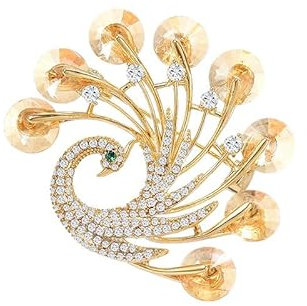 Élégante broche en forme de paon avec cristaux colorés et plumes pour veste de costume Cheongsam, Métal Zinc Acrylique